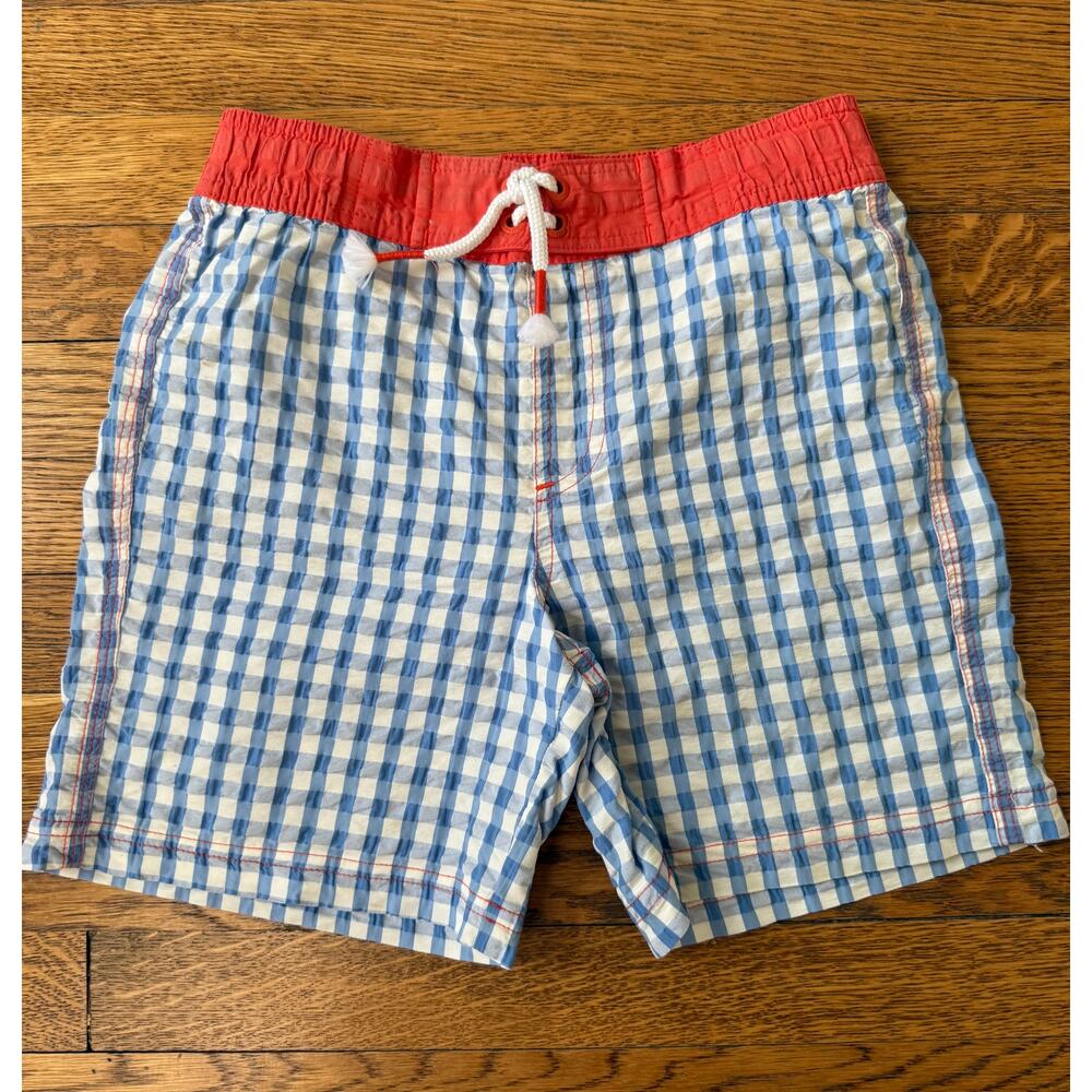 Mini Boden Boys' Checked Swim Trunks Size 7-8